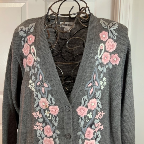 Alfred Dunner Embroidered Vintage 90s Floral Wool Cardigan Size L - Picture 2 of 9